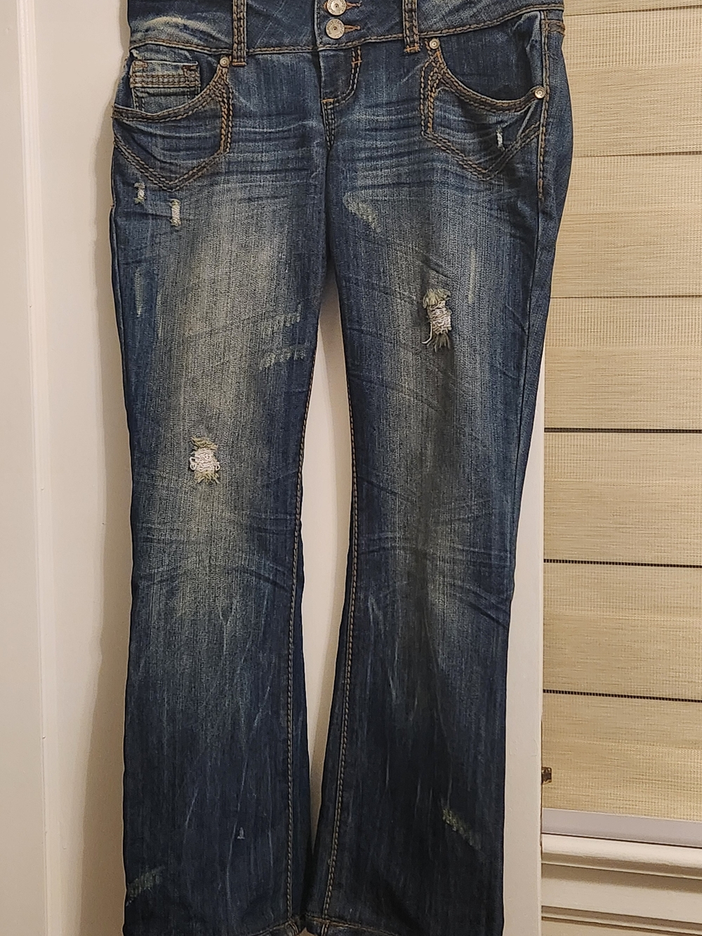 Almost Famous Dark Blue Distressed Bootcut Jeans